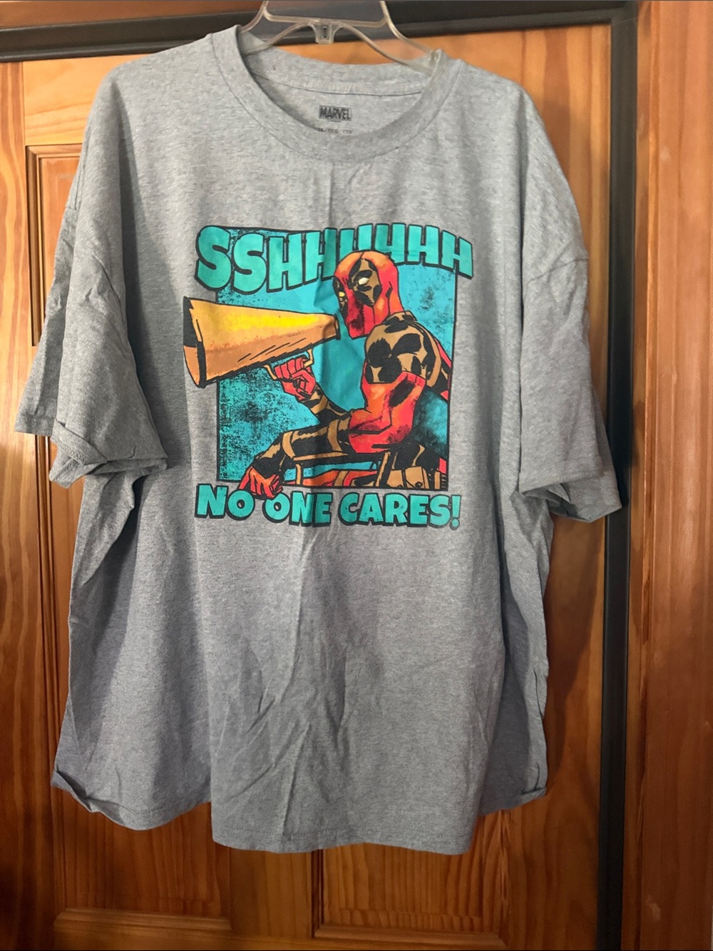 Marvel Deadpool Graphic Tee in Grey with Teal and Red Print